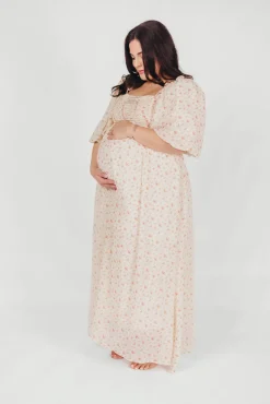 Best Worth Collective Melody Maxi Dress with Pleats and Bow Detail in Ivory Floral- Bump Fri