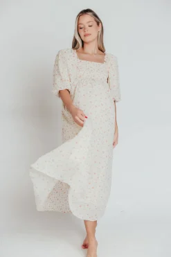 Best Worth Collective Melody Maxi Dress with Pleats and Bow Detail in Ivory Floral- Bump Fri