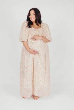 Best Worth Collective Melody Maxi Dress with Pleats and Bow Detail in Ivory Floral- Bump Fri