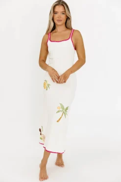 Sale Worth Collective Meyer Embroidered Sweater Dress in Cream (Restock Ships in 5/23)