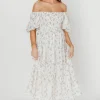 Best Worth Collective Mia Midi Dress in Ivory/Pink Floral