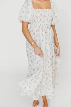 Best Worth Collective Mia Midi Dress in Ivory/Pink Floral