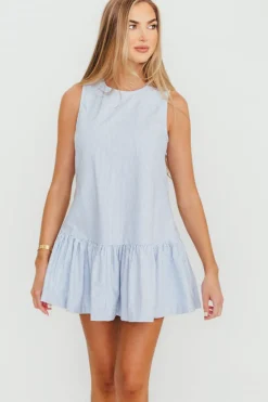 Sale Worth Collective Mickey Pin Stripe Mini Dress in Light Blue