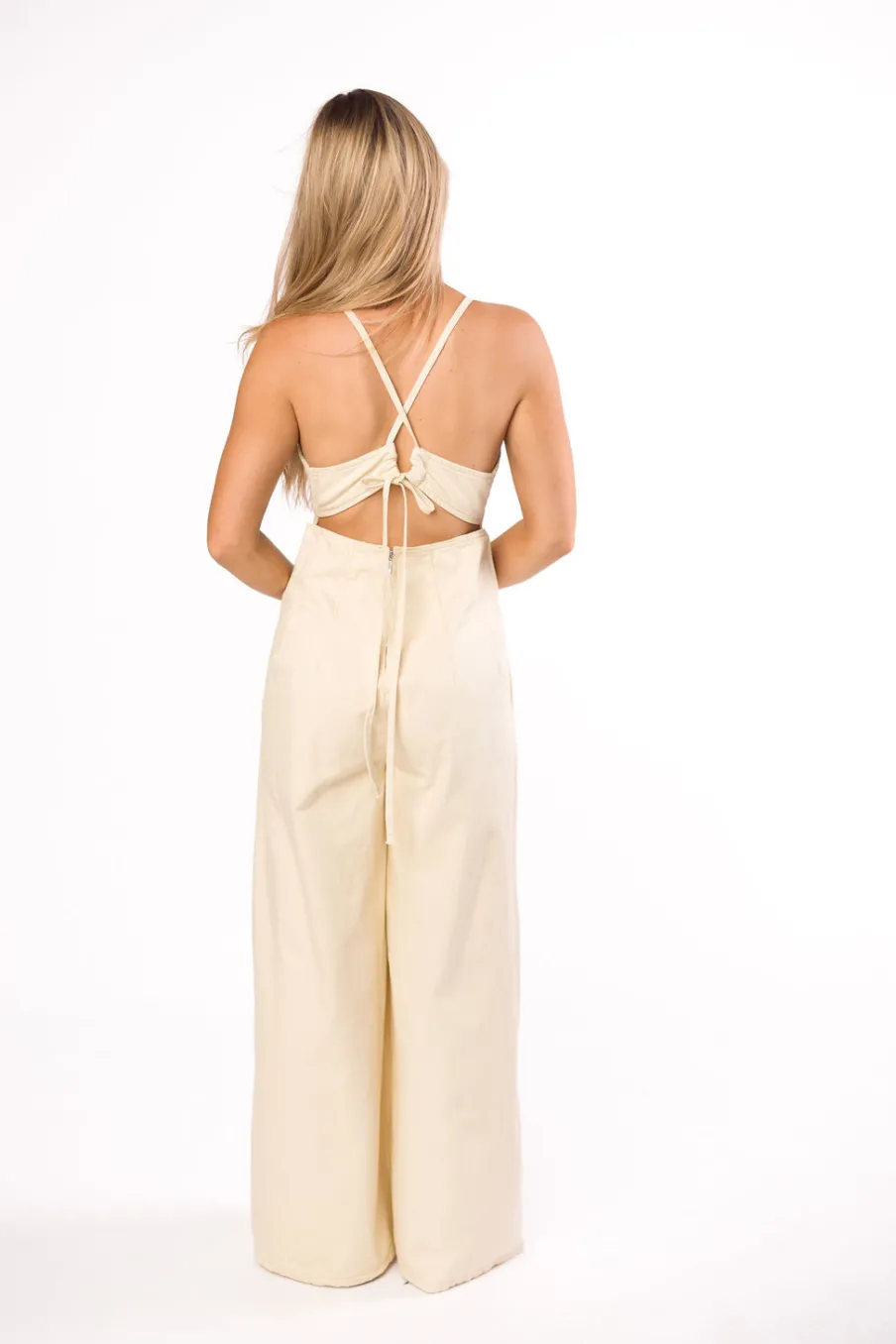 New Worth Collective Midweek 100% Cotton Denim Jumpsuit in Ivory