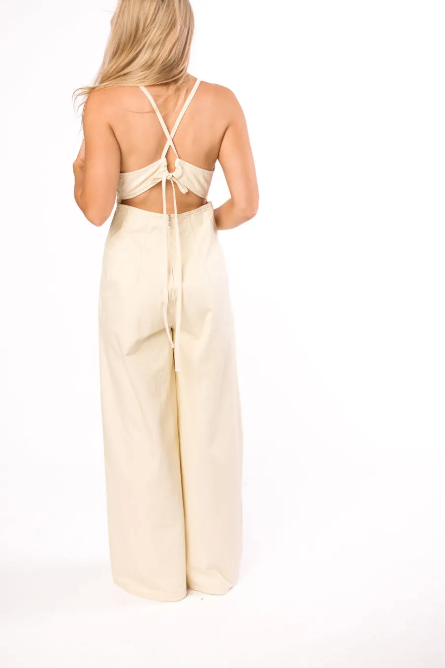New Worth Collective Midweek 100% Cotton Denim Jumpsuit in Ivory