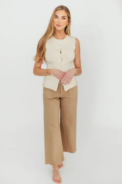 Hot Worth Collective Mila Knit Top in Ecru - Nursing Friendly