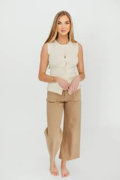 Hot Worth Collective Mila Knit Top in Ecru - Nursing Friendly