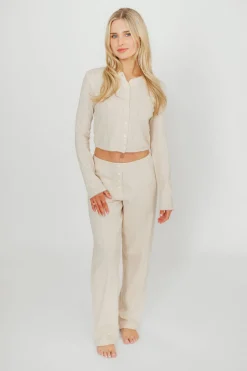 Outlet Worth Collective Miller 100% Cotton Pointelle Pants in Cream