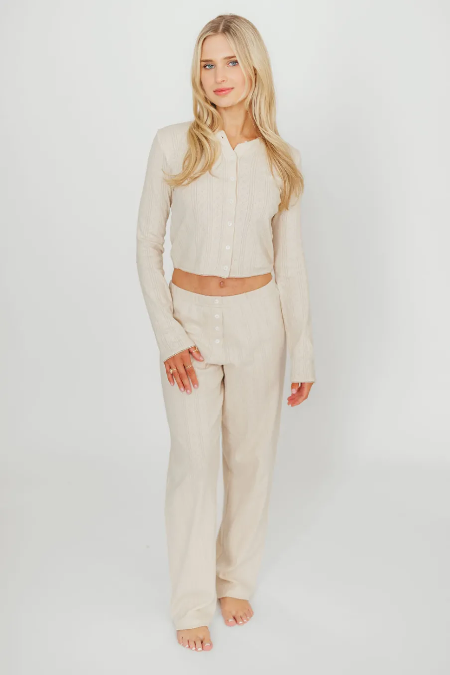 Outlet Worth Collective Miller 100% Cotton Pointelle Pants in Cream