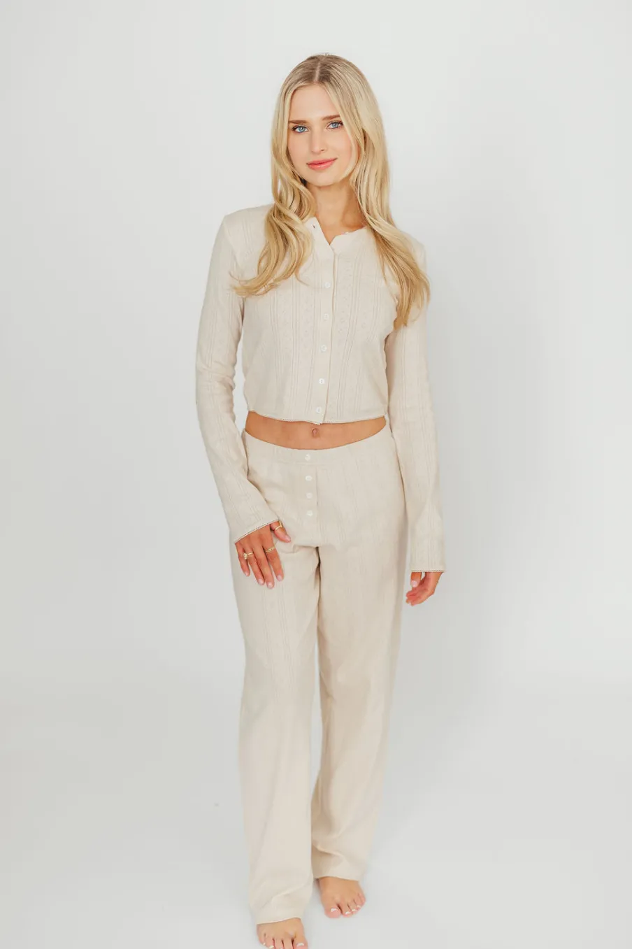 Outlet Worth Collective Miller 100% Cotton Pointelle Pants in Cream