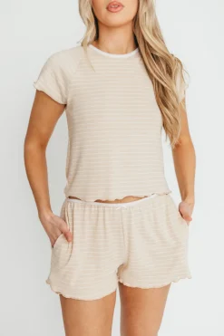 Sale Worth Collective Millie Striped Baby Tee and Shorts Set in Blush