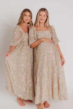 Fashion Worth Collective Mona Maxi Dress in Beige/Brown Floral (Restocking in Early August)