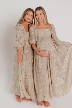 Fashion Worth Collective Mona Maxi Dress in Beige/Brown Floral (Restocking in Early August)