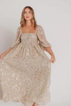 Fashion Worth Collective Mona Maxi Dress in Beige/Brown Floral (Restocking in Early August)