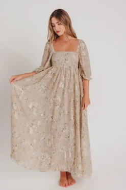 Fashion Worth Collective Mona Maxi Dress in Beige/Brown Floral (Restocking in Early August)