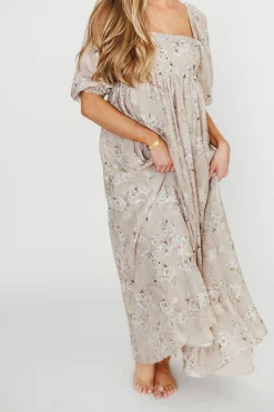 Fashion Worth Collective Mona Maxi Dress in Beige/Brown Floral (Restocking in Early August)