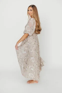Fashion Worth Collective Mona Maxi Dress in Beige/Brown Floral (Restocking in Early August)