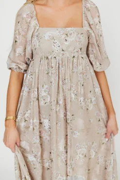 Fashion Worth Collective Mona Maxi Dress in Beige/Brown Floral (Restocking in Early August)