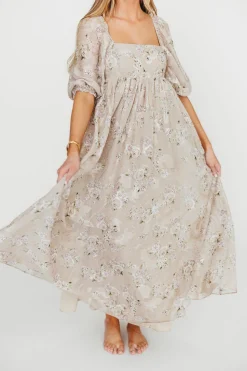 Fashion Worth Collective Mona Maxi Dress in Beige/Brown Floral (Restocking in Early August)