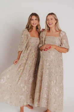 Fashion Worth Collective Mona Maxi Dress in Beige/Brown Floral (Restocking in Early August)