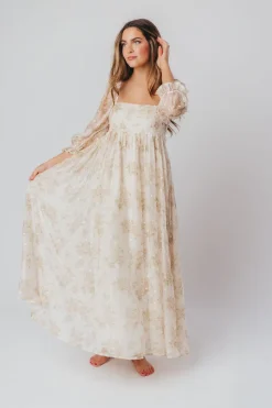 Fashion Worth Collective Mona Maxi Dress with Smocking in Cream Floral - Bump Friendly & Inclus