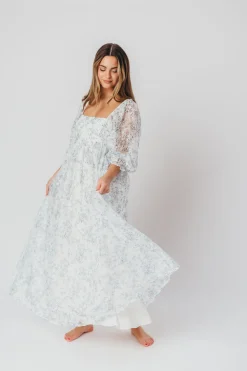 Online Worth Collective Mona Maxi Dress with Smocking in Blue White - Bump Friendly & Inclusiv