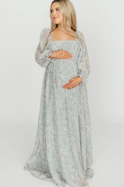 New Worth Collective Mona Maxi Dress with Smocking in Sage Green Floral - Bump Friendly & I