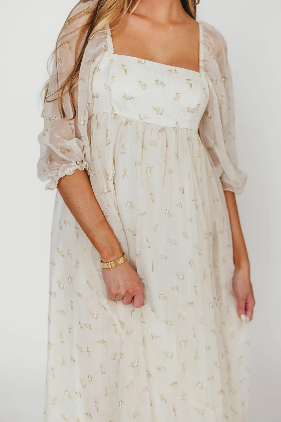 New Worth Collective Mona Maxi Dress with Smocking in Butter Floral - Bump Friendly & Inclu
