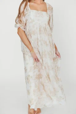 Fashion Worth Collective Mona Maxi Dress with Smocking in Cream Floral - Bump Friendly & Inclus