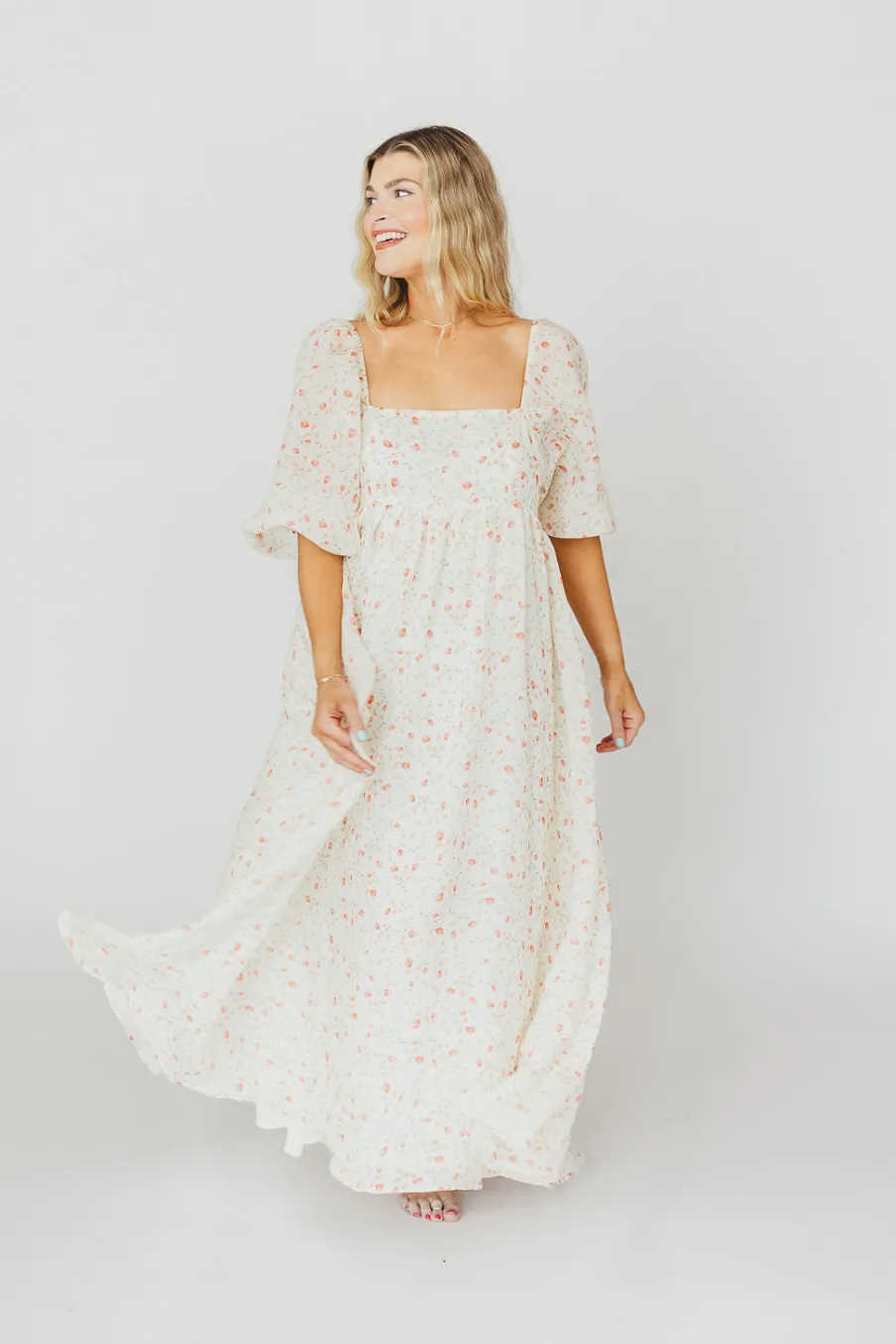 Fashion Worth Collective Mona Maxi Dress with Smocking in Ivory Floral - Bump Friendly & Inclus