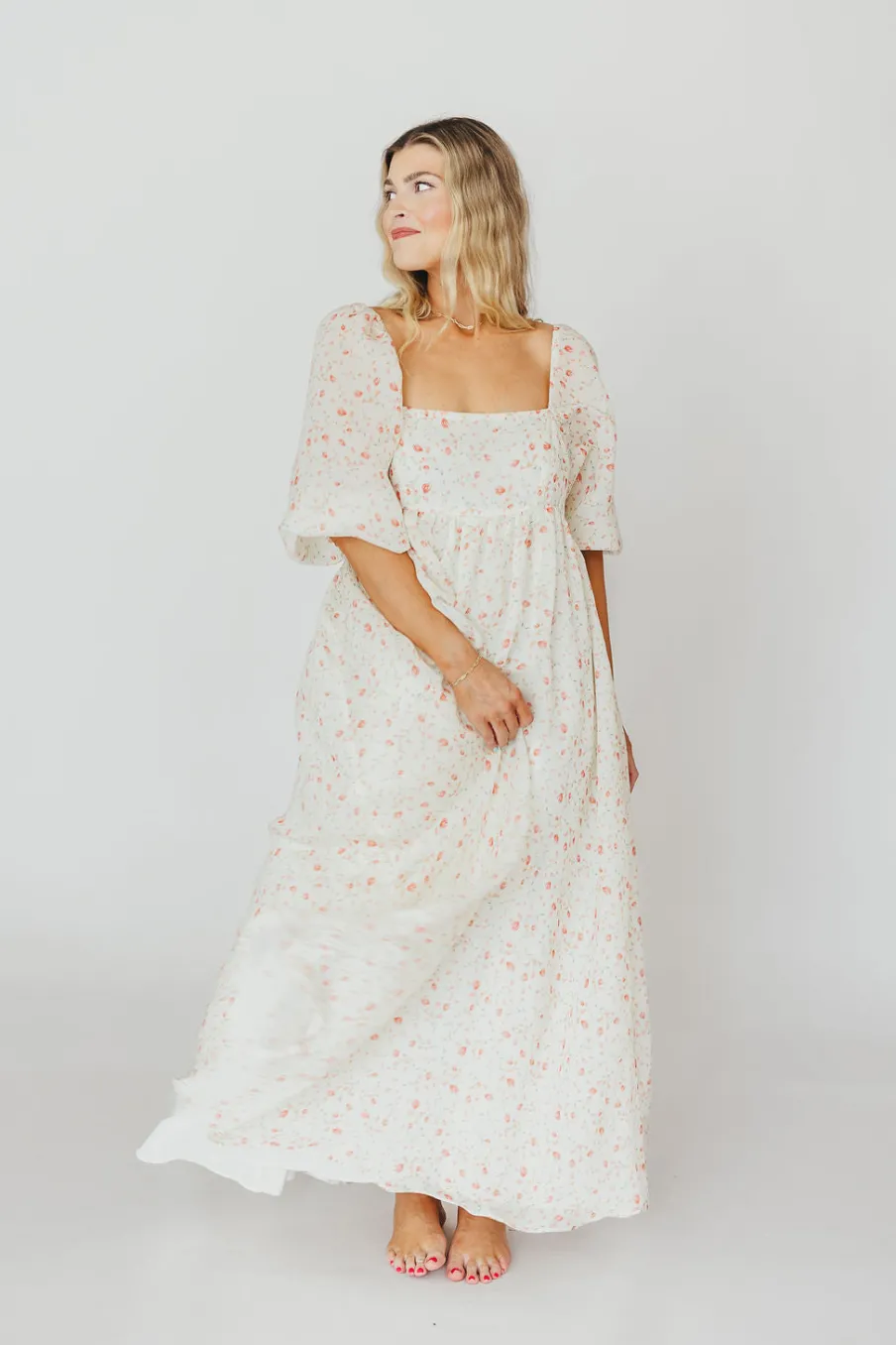 Fashion Worth Collective Mona Maxi Dress with Smocking in Ivory Floral - Bump Friendly & Inclus