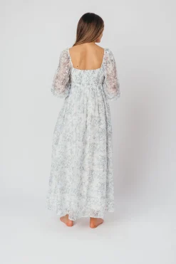 Online Worth Collective Mona Maxi Dress with Smocking in Blue White - Bump Friendly & Inclusiv
