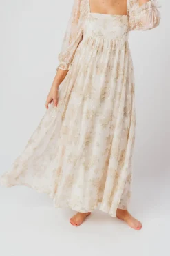 Fashion Worth Collective Mona Maxi Dress with Smocking in Cream Floral - Bump Friendly & Inclus