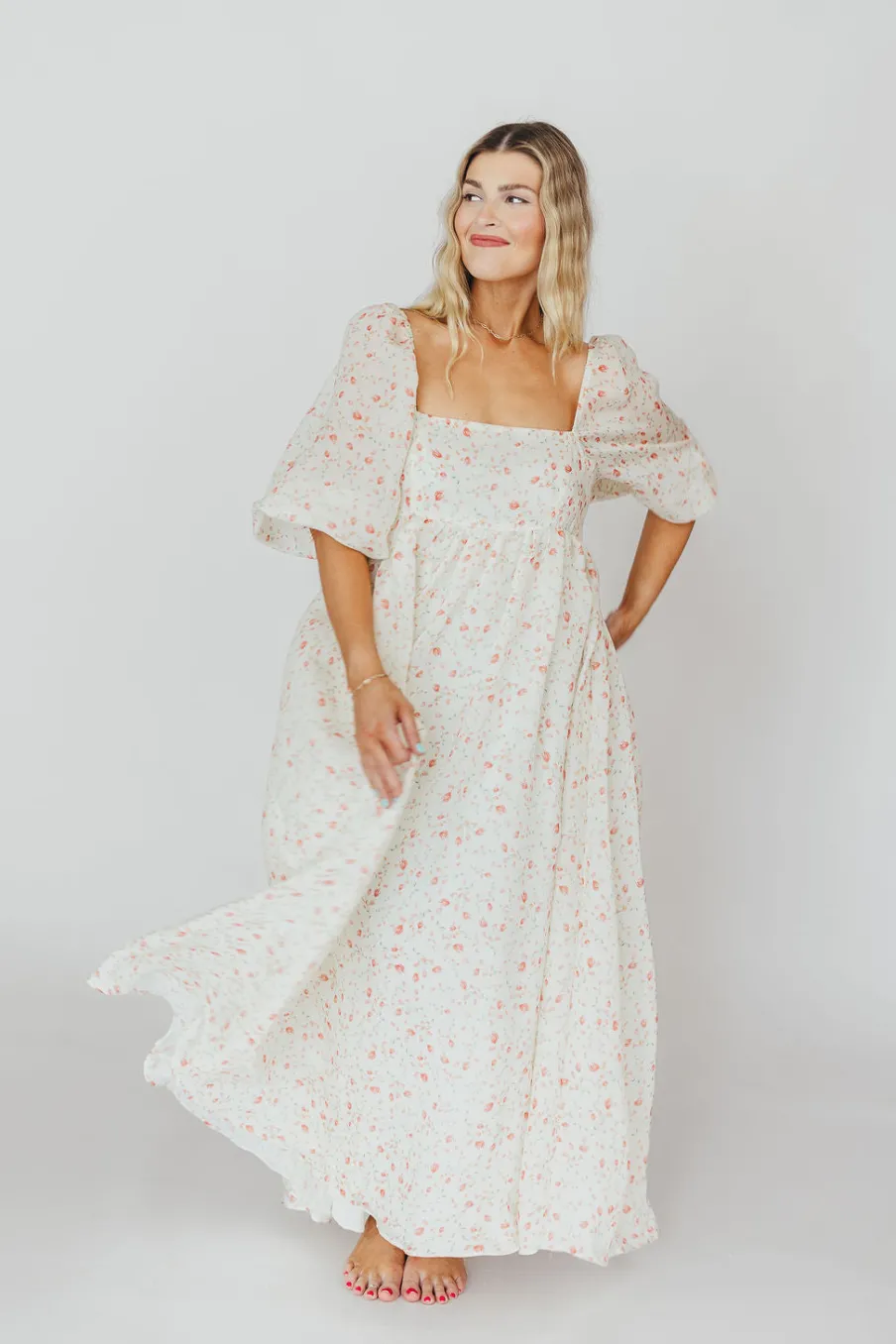Fashion Worth Collective Mona Maxi Dress with Smocking in Ivory Floral - Bump Friendly & Inclus