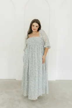 New Worth Collective Mona Maxi Dress with Smocking in Sage Green Floral - Bump Friendly & I