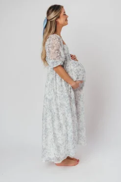 Online Worth Collective Mona Maxi Dress with Smocking in Blue White - Bump Friendly & Inclusiv