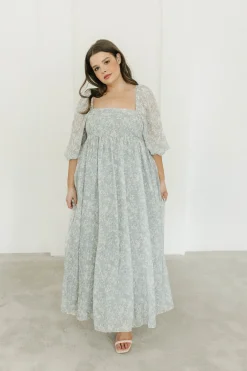 New Worth Collective Mona Maxi Dress with Smocking in Sage Green Floral - Bump Friendly & I