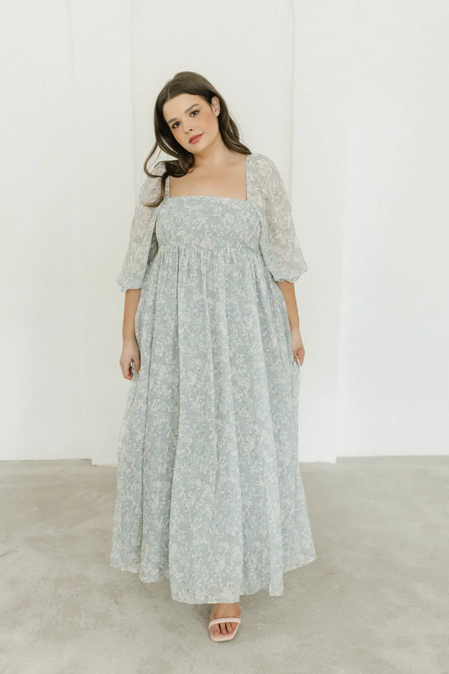 New Worth Collective Mona Maxi Dress with Smocking in Sage Green Floral - Bump Friendly & I
