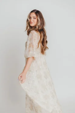 Fashion Worth Collective Mona Maxi Dress with Smocking in Cream Floral - Bump Friendly & Inclus
