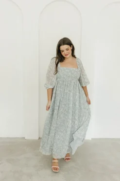 New Worth Collective Mona Maxi Dress with Smocking in Sage Green Floral - Bump Friendly & I