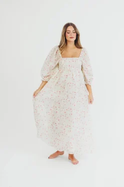 Fashion Worth Collective Mona Maxi Dress with Smocking in Ivory Floral - Bump Friendly & Inclus