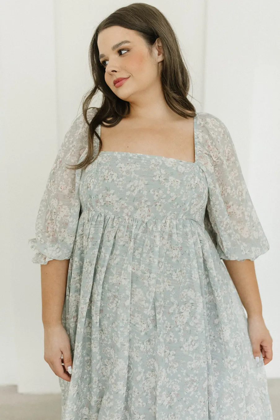 New Worth Collective Mona Maxi Dress with Smocking in Sage Green Floral - Bump Friendly & I