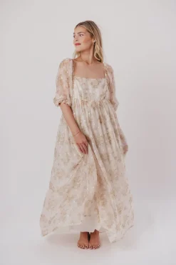 Fashion Worth Collective Mona Maxi Dress with Smocking in Cream Floral - Bump Friendly & Inclus