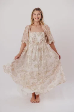 Fashion Worth Collective Mona Maxi Dress with Smocking in Cream Floral - Bump Friendly & Inclus