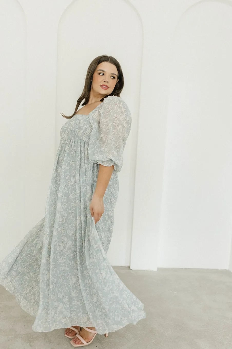 New Worth Collective Mona Maxi Dress with Smocking in Sage Green Floral - Bump Friendly & I