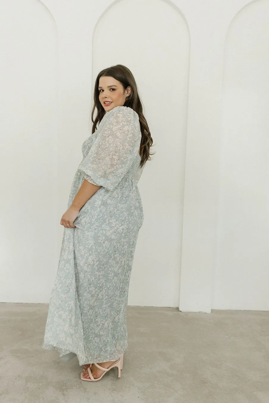 New Worth Collective Mona Maxi Dress with Smocking in Sage Green Floral - Bump Friendly & I