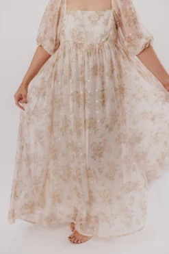 Fashion Worth Collective Mona Maxi Dress with Smocking in Cream Floral - Bump Friendly & Inclus