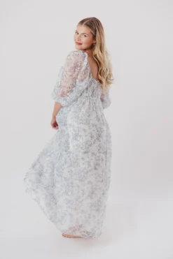 Online Worth Collective Mona Maxi Dress with Smocking in Blue White - Bump Friendly & Inclusiv