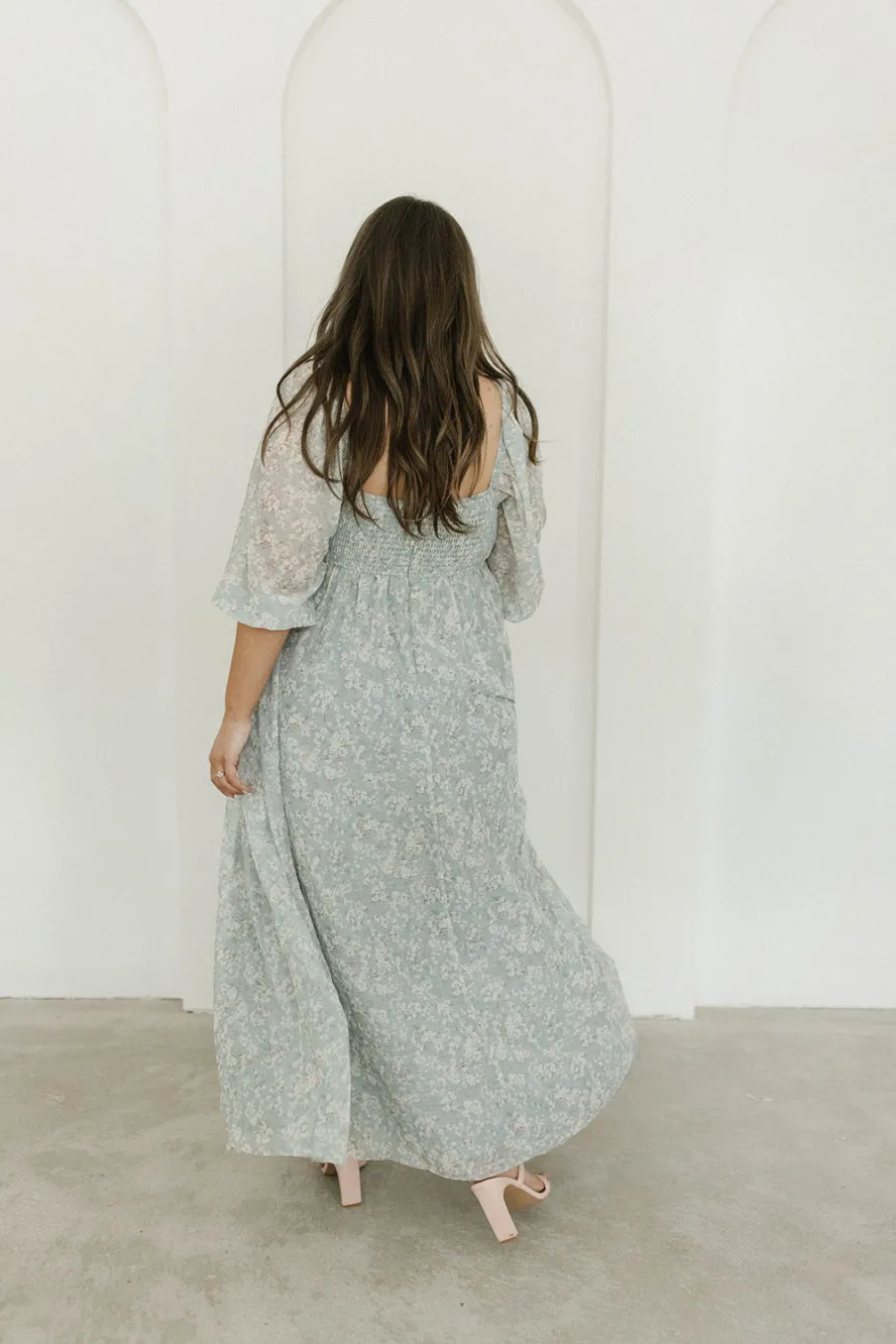 New Worth Collective Mona Maxi Dress with Smocking in Sage Green Floral - Bump Friendly & I
