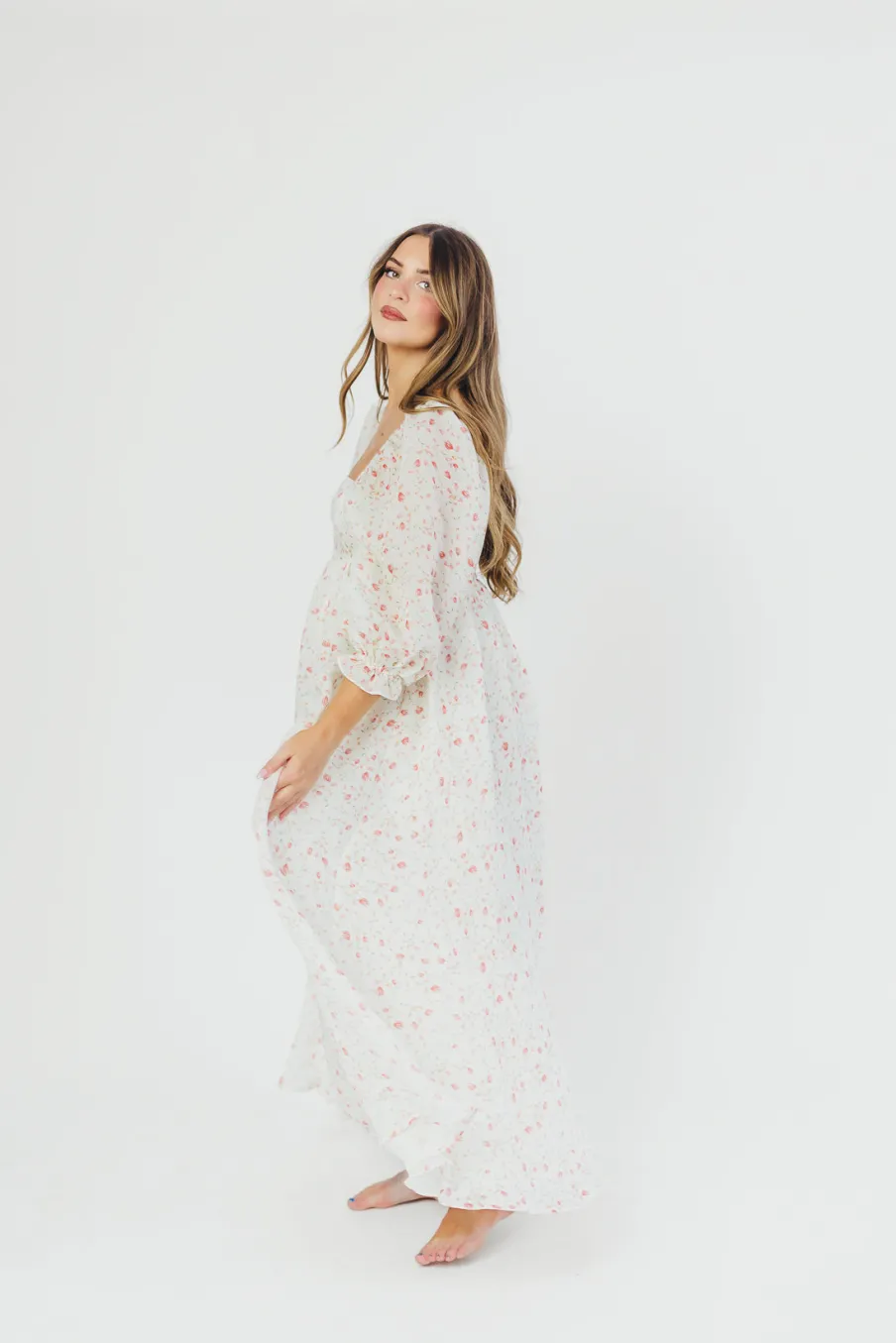 Fashion Worth Collective Mona Maxi Dress with Smocking in Ivory Floral - Bump Friendly & Inclus